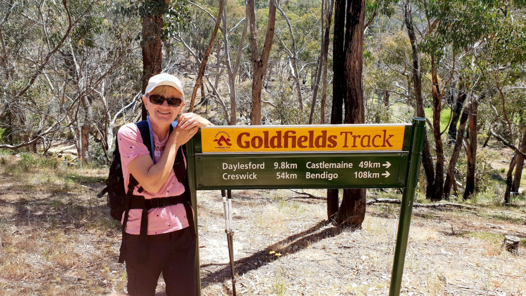 Me by the Goldfields Track sign